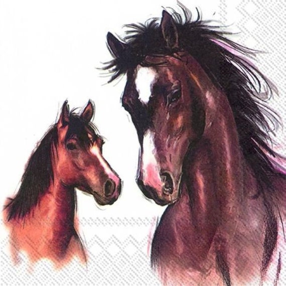 5 serviettes marron chevaux Serviettes technique Amy and Lucy 1/4 Brown Horses napkin