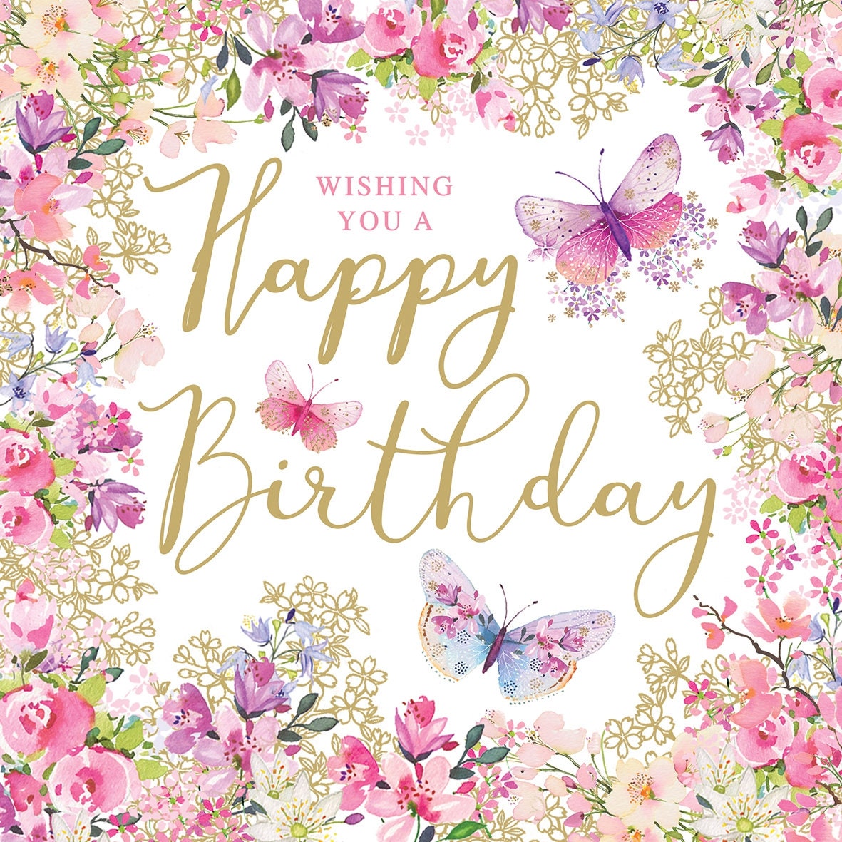 FEMALE LADIES HAPPY BIRTHDAY GREETINGS CARD BEAUTIFUL FLOWERS &  BUTTERFLY