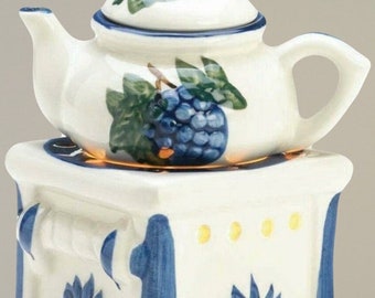 Ceramic Electric Ruffled Teapot Tart Warmer With Soy Scented 