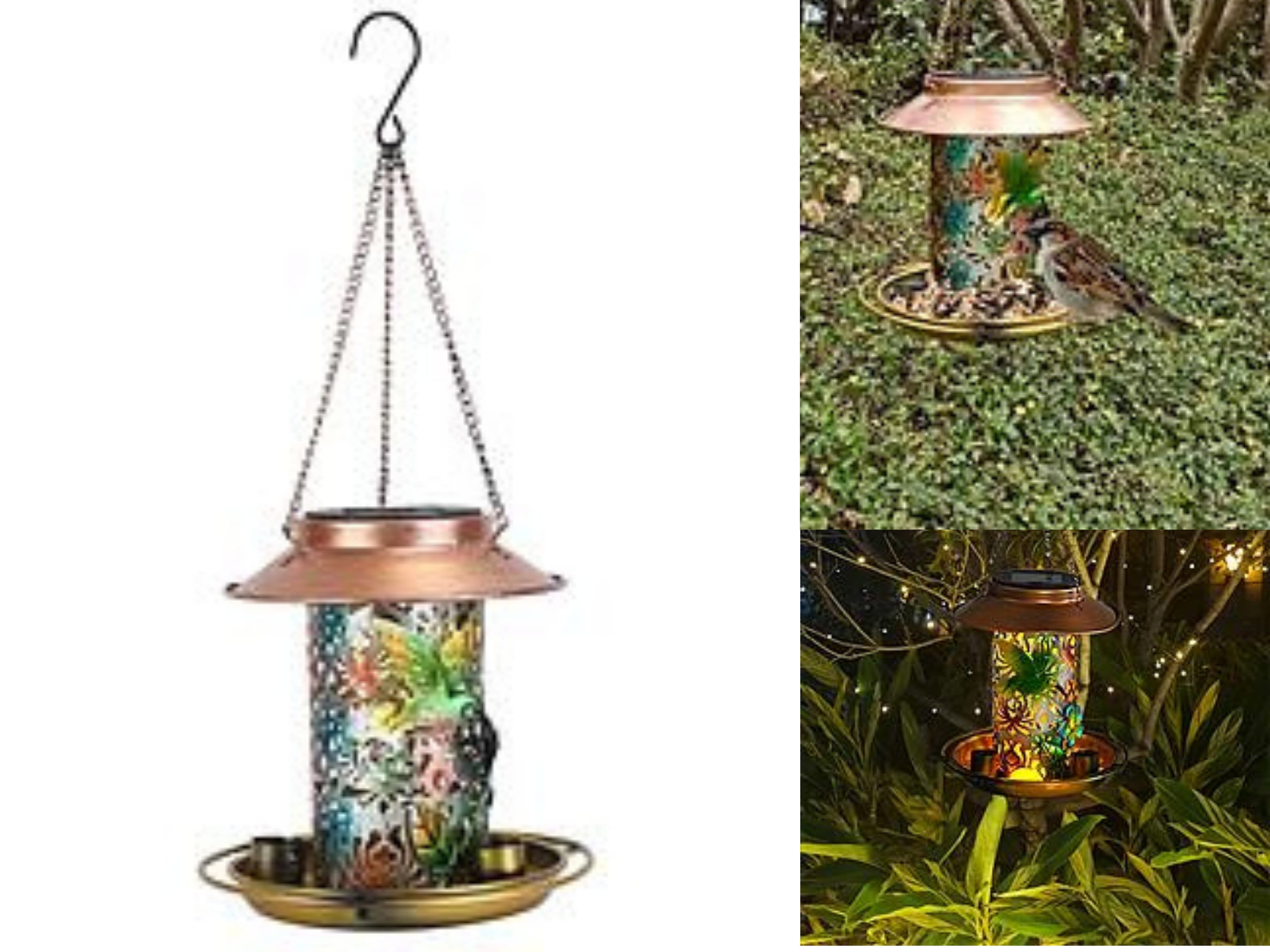 HSHD Solar Lighthouse Bird Feeder with Rotating Beacon Lamp - 14 Hanging  Mesh Wild Bird Feeders for Outdoor Garden Patio Lawn Decor (Retro)