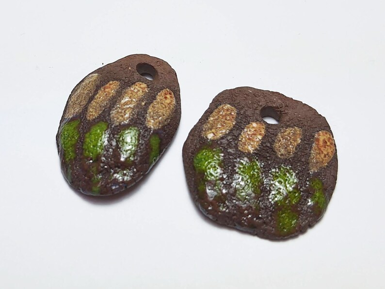 handmade Brown ceramic charms jewelry components irregular