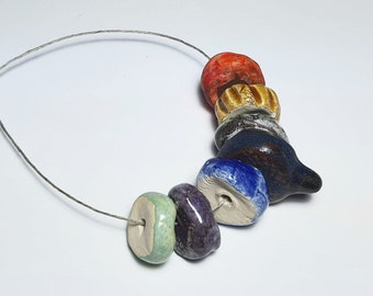 Set of ceramic beads, handmade, artisan, jewelry components, rustic, unique