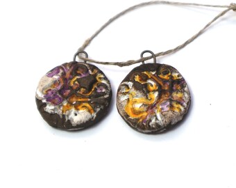 Ceramic charms, handmade, rustic, artisan earrings components