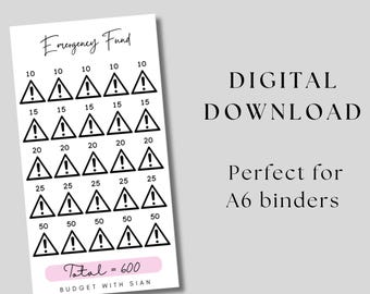 Rastreador de ahorros para fondos de emergencia IMPRIMIBLE / Rastreador de ahorros / Desafío de ahorro / Descarga digital / Ahorro de dinero / Inserto de sobre para efectivo A6