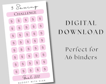 5. Rastreador de ahorros IMPRIMIBLE / Rastreador de ahorros / Desafío de ahorro / Descarga digital / Ahorro de dinero / Inserto de sobre de efectivo A6