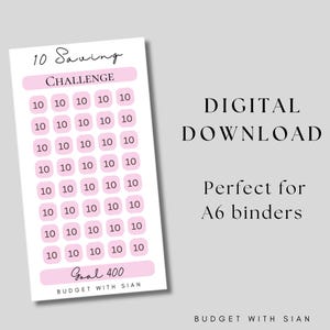 10 Savings Challenge Tracker Printable: A6 Cash Envelope Insert (Digital Download)