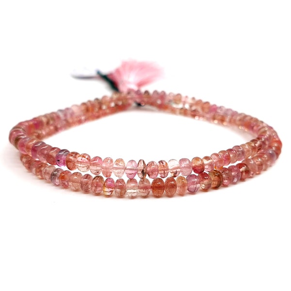 Natural Pink Tourmaline Gemstone Plain Hand Polished Rondelle Shape Beads For Jewelry