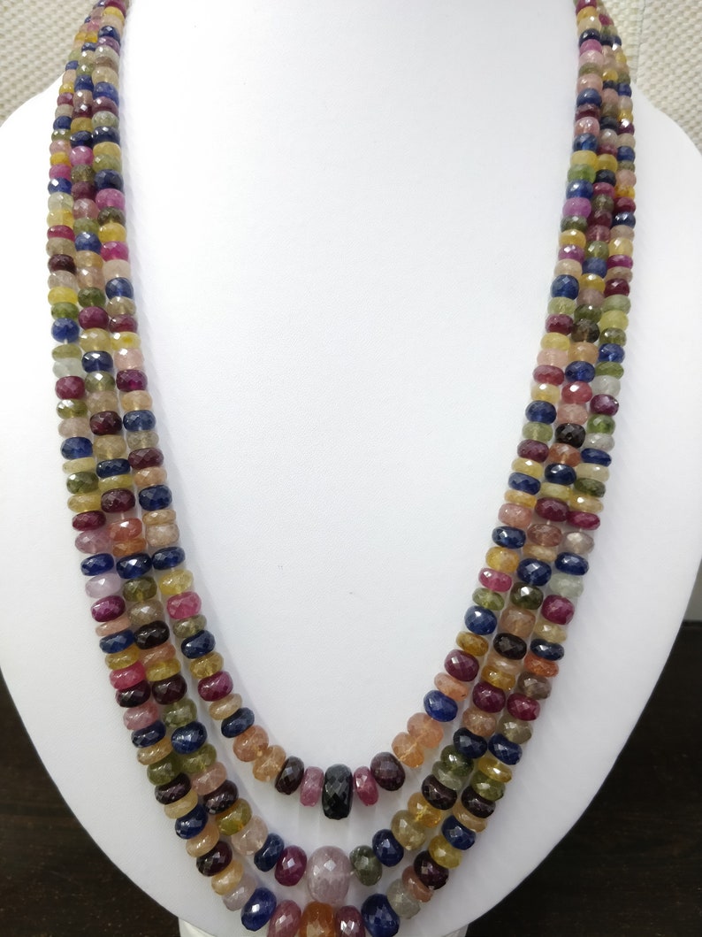Gemstone 5-14 MM Faceted Rondelle Stone Beads Loose Strand Necklace Yellow,blue,Red,Green Sapphire 18 Inches Natural Multi Sapphire GF