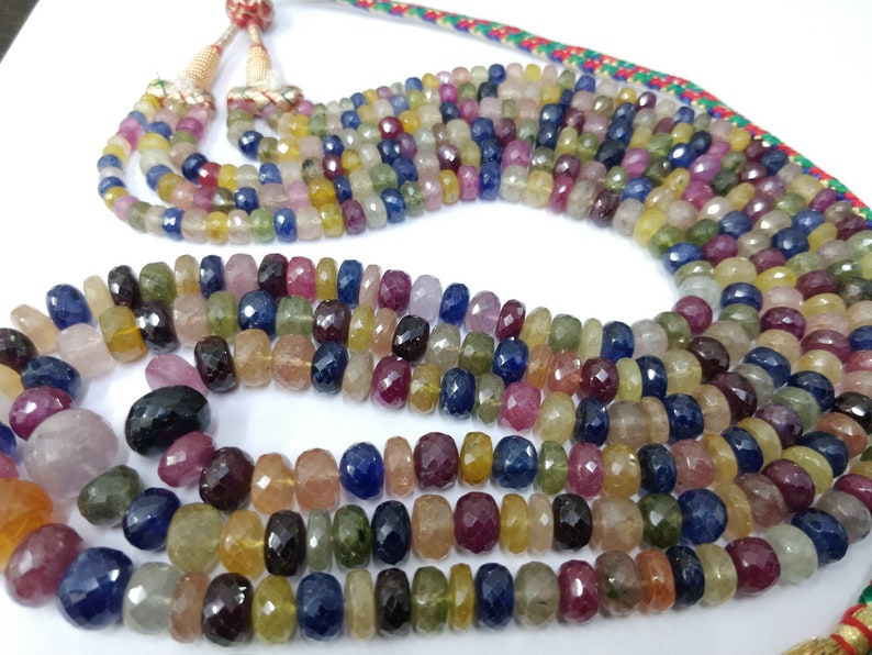 Gemstone 5-14 MM Faceted Rondelle Stone Beads Loose Strand Necklace Yellow,blue,Red,Green Sapphire 18 Inches Natural Multi Sapphire GF