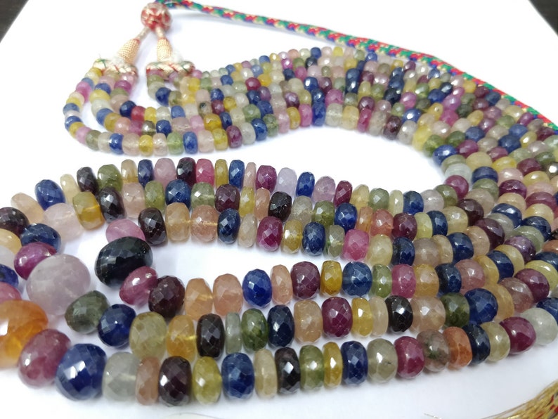 Gemstone 5-14 MM Faceted Rondelle Stone Beads Loose Strand Necklace Yellow,blue,Red,Green Sapphire 18 Inches Natural Multi Sapphire GF