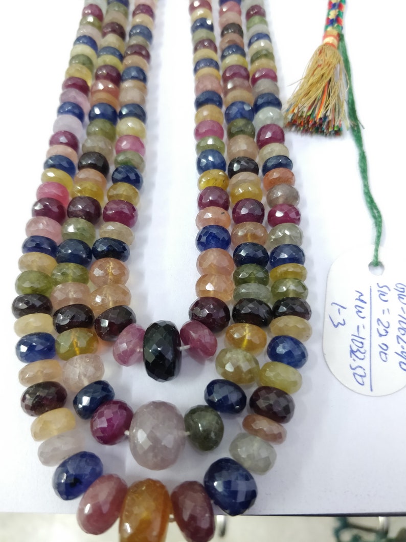 Gemstone 5-14 MM Faceted Rondelle Stone Beads Loose Strand Necklace Yellow,blue,Red,Green Sapphire 18 Inches Natural Multi Sapphire GF