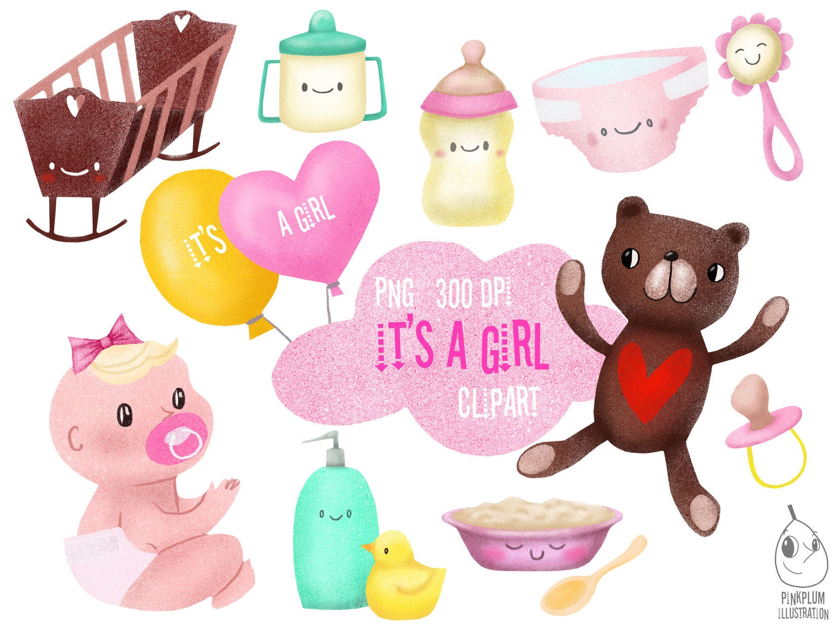 It S A Girl Clipartbaby Shower Clip Artpinkbaby Girl Etsy