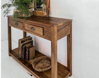 Console table Sideboard with 2 drawers made of old wood, vintage shabby-chic table made of wood, side table made of recycled wood