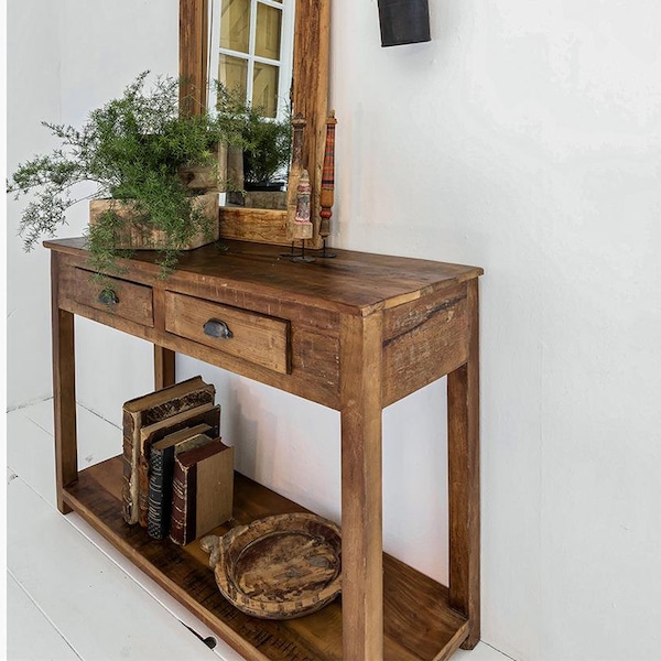 Console table Sideboard with 2 drawers made of old wood, vintage shabby-chic table made of wood, side table made of recycled wood