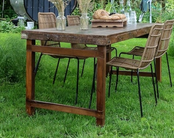 Outdoor table made of recycled wood, vintage shabby-chic folding wooden table, garden table foldable