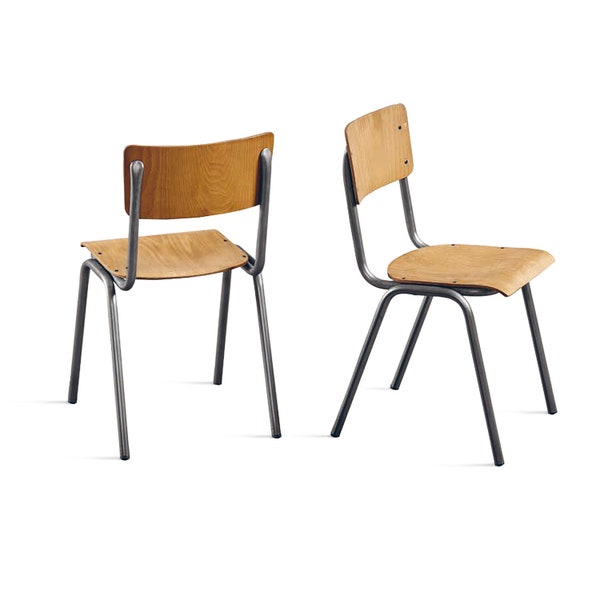 Stuhl Old School aus Holz und Metall im Industrial Vintage Retro Style, Küchenstuhl Esszimmerstuhl
