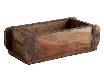 Deco Box Wooden Brick Vintage Box brick shape from old wood rectangular in dark brown for storage in 2 sizes