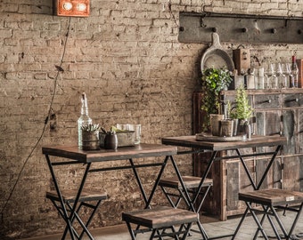 Bistro table made of reclaimed wood, vintage shabby-chic folding wooden table, kitchen table made of recycled wood
