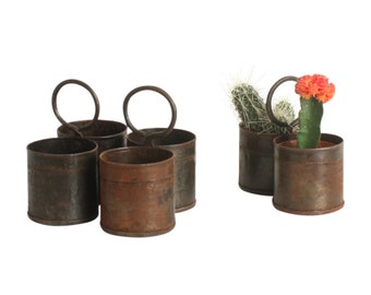 Vintage double pot made of iron, plant pot, herb pot, cutlery holder, napkin holder, pencil storage