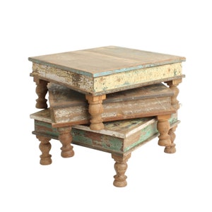 Side table Bajot indian table made of recycled old wood shabby-vintage color
