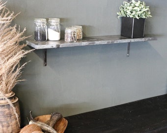 Wall shelf made of wood with metal fittings made of zinc in industrial design, kitchen shelf in vintage style, 80 cm