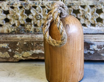 Decorative doorstop Woody floor doorstop made of teak wood with rope, Ø 12 cm x H 20 cm