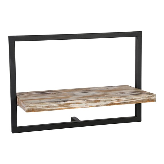 Industrial Shelf Made Of Wood And Metal Floating Shelf Wall Etsy