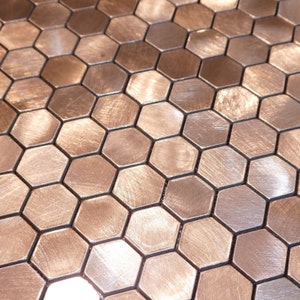 5 Sheets Self-adhesive Mosaic Aluminium Tile Hexagon Bronze Kitchen Bathroom Backsplash Easy Fit, Peel And Stick, No Need To Grout