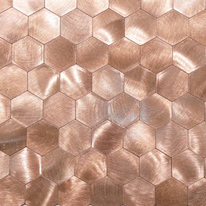 5 Sheets Self-adhesive Mosaic Aluminium Tile Hexagon Large Bronze Kitchen Bathroom Backsplash Easy Fit, Peel And Stick, No Need To Grout