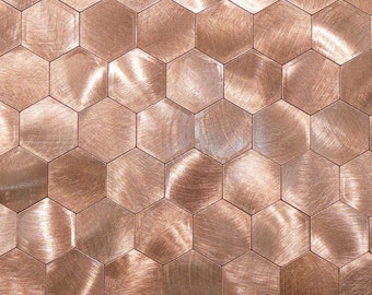 5 Sheets Self-adhesive Mosaic Aluminium Tile Hexagon Large Bronze Kitchen Bathroom Backsplash Easy Fit, Peel And Stick, No Need To Grout