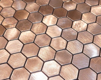 5 Sheets Self-adhesive Mosaic Aluminium Tile Hexagon Bronze Kitchen Bathroom Backsplash Easy Fit, Peel And Stick, No Need To Grout