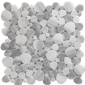 Pebbles Stone Grey Gloss Mosaic Tiles Sheet For Walls Floors Kitchen Bathroom