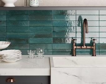 CUT SAMPLE Mattone Blue Gloss Brick Porcelain Wall & Floor Tiles