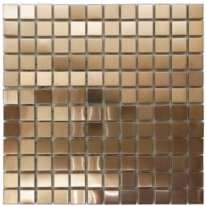 Metal Bronze Brushed Squares Mosaic Tiles Sheet For Walls & Floors