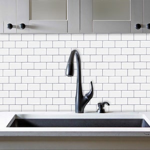 4 Sheets 3D Vinyl Stick on Mosaic Tiles, Self Adhesive, Bathroom Kitchen Home Wall White Bricks