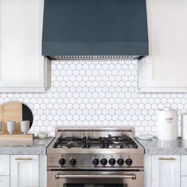 4 Sheets 3D Vinyl Stick on Mosaic Tiles, Self Adhesive, Bathroom Kitchen Home Wall White Hexagon
