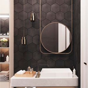 CUT SAMPLE Hexagon Black Décor Porcelain Wall & Floor Tiles 19.8 x 22.8cm