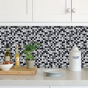 4 Sheets 3D Vinyl Stick on Mosaic Tiles, Self Adhesive, Bathroom Kitchen Home Wall Mix Squares