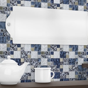 Lithos Blue Glass And Steel Mosaic Tiles Sheet For Walls And Floors image 5
