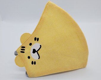 Cute Unique Tiger Lion Cotton Face Mask with filter pocket, Adjustable Ear Loop, 3-Layers,Reusable, Washable, Yellow Mask,Present