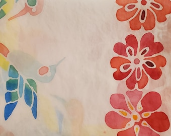 Aloha - Hawaii Flowers and Birds Hand Painted Silk Scarf