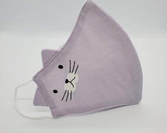 Cute Unique Kitty Cat Cotton Face Mask with filter pocket, 3-Layers,Reusable, Washable, Purple Mask,Present