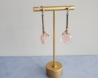Handmade Unique Pink Real Flower Drop Earrings, with Swarovski beads, Present