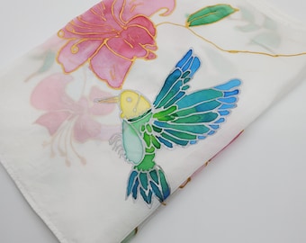 Lily and Bird Hand Painted Silk Scarf, Present