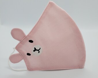 Cute Unique Easter Rabbit Bunny Cotton Face Mask with filter pocket, 3-Layers,Reusable, Washable, Pink Mask, Present