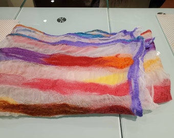 Nuno Felted Rainbow shawl scarf