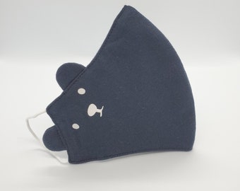 Cute Unique Teddy Bear Cotton Face Mask with filter pocket, 3-Layers,Reusable, Washable, Navy Blue Mask,