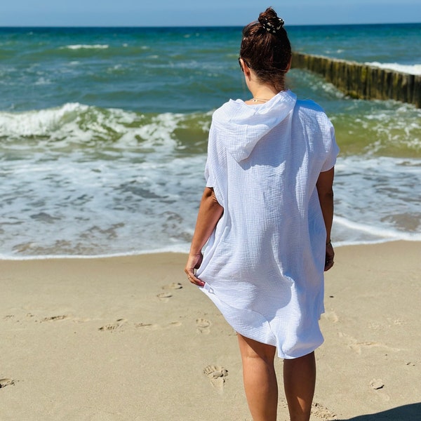 100% organic Oeko-Tex and Gots certificated muslin kids poncho, Adult summer, beach towel. Ein musselin baumwolle Poncho-Handtuch für adults