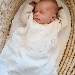 Saco de dormir de muselina Oeko-Tex 100% algodón orgánico 0,5 TOG ligero con lunares dorados, Saco de dormir de algodón para bebé, Saco para bebé recién nacido, Body para bebé