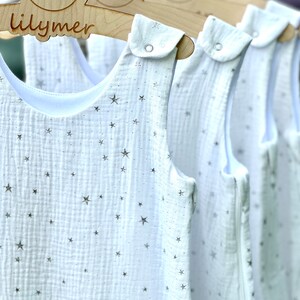 Saco de dormir LIGHT 0,5 TOG 100% algodón orgánico Oeko-Tex Muselina con lunares dorados, Saco de dormir de algodón, Saco para bebé recién nacido, Body